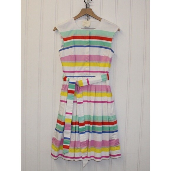 Kate Spade New York Multi‎ Color Pleated Stripe Shirt Dress Preppy Size 6 $398 - Picture 6 of 11